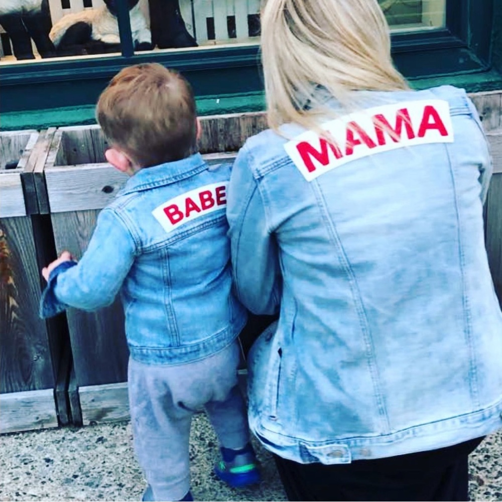 Unisex kids Jean jacket that says baby